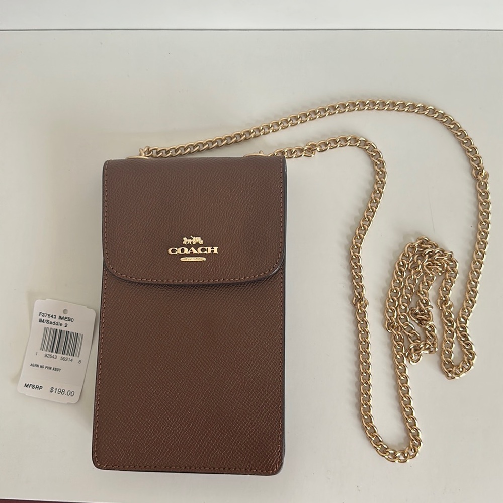 NWT Coach brown leather cell phone crossbody bag